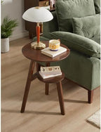 Mid Century Modern Side Table - 2-Tier Round End Tables Living Room, Walnut End Table Nightstand, Small Round Coffee Table Accent, Mid Century End Table, Oak