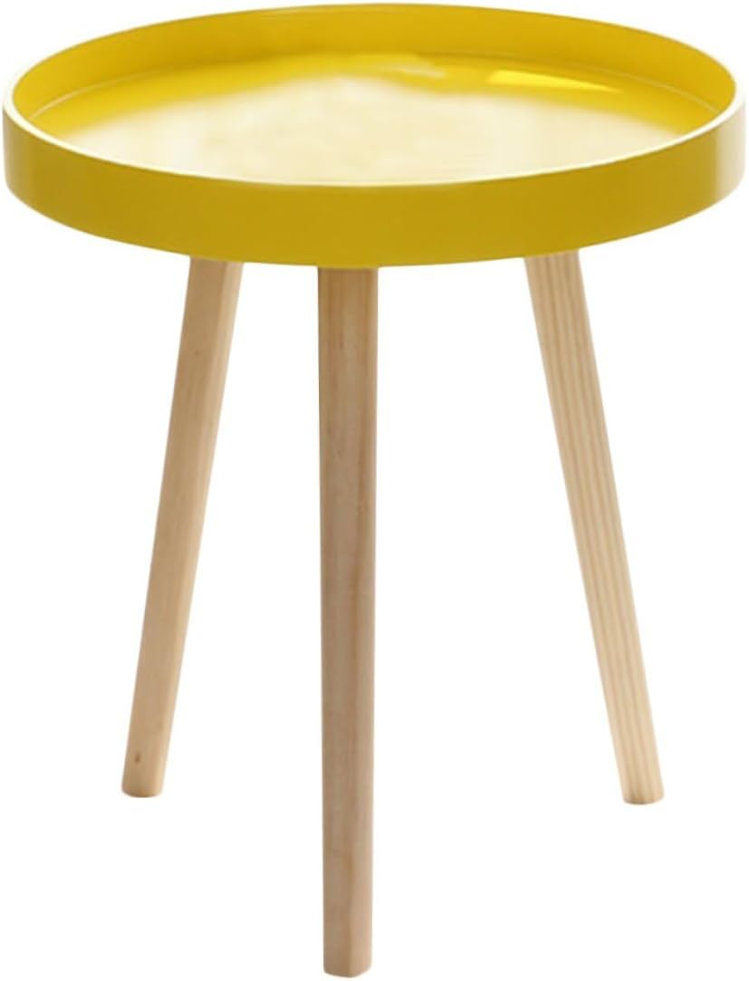 ABOOFAN Nordic Style Small Round Side Table Wooden Mini Sofa End Table for Living Room and Bedroom with Yellow Finish