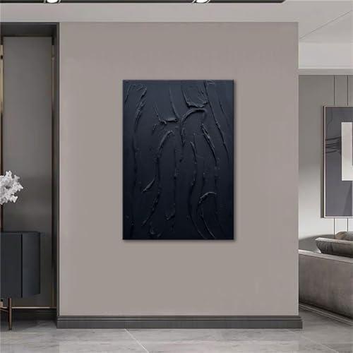 zoinart Hand Painted Large Thick Texture Black Minimalist Oil Paintings Contemporary Art Oil on Canvas Vertical Wall Art Home Office Corridor Wall Art