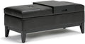 42"W Leather Storage Ottoman Bench with Lift Top and Trays, Footrest with Large Storage Space, Black Storage Chest with Wood Legs, Queen Size End of Bed Bench with Hidden Space for Blankets