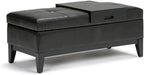 42"W Leather Storage Ottoman Bench with Lift Top and Trays, Footrest with Large Storage Space, Black Storage Chest with Wood Legs, Queen Size End of Bed Bench with Hidden Space for Blankets