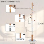 Wood Coat Rack Freestanding, Natural Coats Tree Stand with 14 Hooks, 73" Sturdy and Easy Assembly Coat Rack Stand for Entryway, Hallway, Bedroom, Bags, Hats (Metal Disc Base, Walnut Swivel Hook)