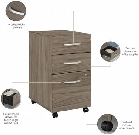 Bush Business Furniture Studio C 72W x 30D L Shaped Desk with Mobile File Cabinet and 42W Return in Modern Hickory