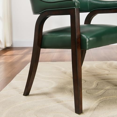 Set of 4 Faux Leather Dining Chair with Arms, 17.72" H Upholstered Accent Armchair with Rounded Back Premium Comfort Elegant Game Captain Chairs, 25.6x23.5x30.7in，Green(NO Table!)