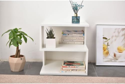 15.7" Modern White 2-Tier Side Table, Minimalist Engineered Wood End Table, Open Storage Bookshelf for Living Room Bedroom