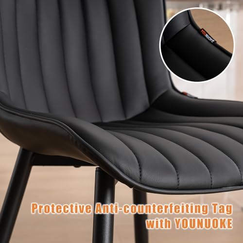 YOUNUOKE Dining Chairs Set of 2 Mid-Century Modern Kitchen Chair Black | Faux leather upholstered with Back, fits dining living waiting room guest reception. Waterproof easy to clean assemble, 300lb