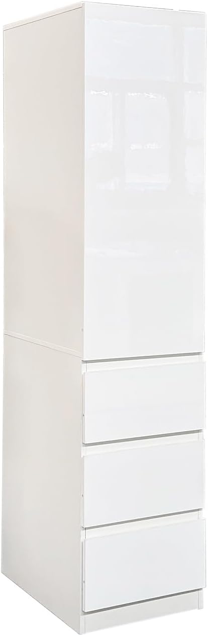 JOYSOURCE Narrow 24'' Deep Kitchen Pantry Storage Cabinet with Doors, Shelves, Drawers Tall Cupboard for Food Glossy White (Left-Hinged)