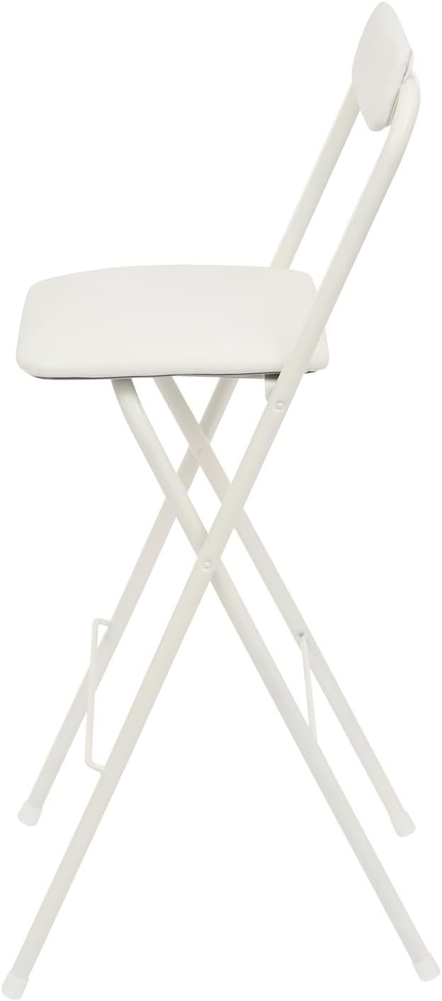 LOYALHEARTDY 1 Pcs Folding Stool, 29.5 in Folding Counter Height Bar Stool with Backrest Cushioned Padded Folding Stool Portable Bar Stool for Camping Kitchen Home Office (White, 29.5 in)