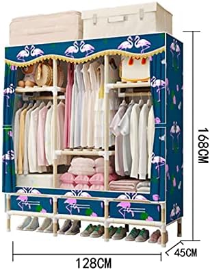 Portable Wardrobe,Simplicity Fabric Cupboard Clothes Storage Hanging Rail Storage Cabinet with Drawer Storage Shoes,Toy(Size:168 * 128 * 45CM)