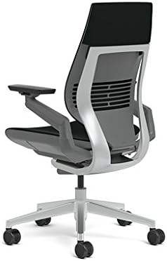 Steelcase Gesture Office Chair - Cogent Connect Licorice Upholstered Wrapped Back Platinum Metallic Frame High Seat Merle Seat/Back/Arms (Dark/Light) Hard Floor Caster Wheels