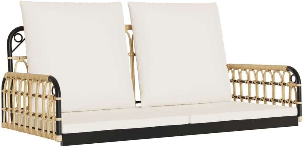 Swing Bench Brown, Black, Cream White PE Rattan, Powder-Coated Steel,Outdoor Swing Bench with Comfortable Cushions for Garden or Patio Patio Furniture