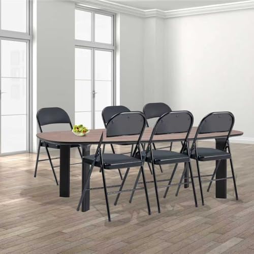 Folding Chairs 6 Pack Black with Padded Seats, 350-LBS Heavy Duty Metal Frame, Portable Design for Home Use, Party Events Outside, No Assembly Required