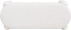 Pemberly Row 49" Oval Fully Upholstered Bench, Milk Cream White Boucle, Eucalyptus Wood Frame, Contemporary Rounded Dowel Legs, Textured Seat for Living Room, Bedroom, or Kids Room