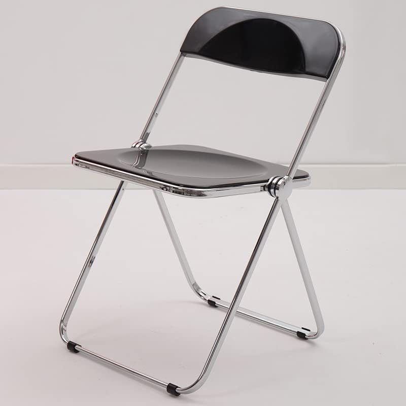 Modern Transparent Teal Acrylic Folding Chair with Electroplated Silver Legs for Clothing Store(Black)