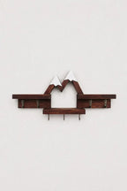 Rustic Mountain Wall Shelf with Hooks, Wood & Metal Wall Storage Organizer, Decorative Floating Shelves for Entryway Bedroom Nursery, Farmhouse Style Home Decor