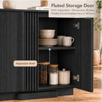 Yechen Buffet Cabinet with Storage, 55" Accent Sideboard Modern Credenza with Doors & Adjustable Shelves Fluted Media Console Wood Coffee Bar Table for Living Kitchen Dining Room Black(4 Door)