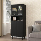 Kitchen Pantry Storage Cabinet, Glass Door Kitchen Hutch Cabinet with Storage Compartment, 71" High Buffet Sideboard Modern Cupboard for Snacks, Spices & Wine, Black