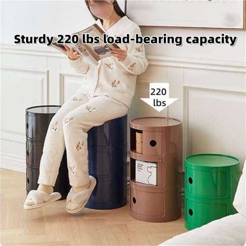 Multi-Layer Storage Cabinet, Small Round Side Table, End Table with Storage, Creative Night Stand Use in Living Room, Bedroom and Balcony(Yellow,58cm-22.8in)