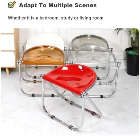 Acrylic Folding Stool Transparent Ergonomic Chair Stackable Dining Metal Frame for Balcony Dining Room(Red)