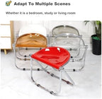 Acrylic Folding Stool Transparent Ergonomic Chair Stackable Dining Metal Frame for Balcony Dining Room(Red)