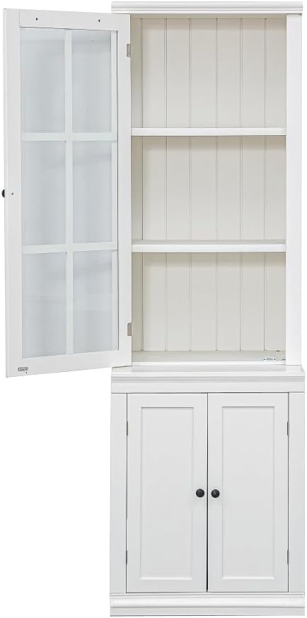 Farmhouse Pantry Cabinet with Glass Door–Freestanding Display Hutch with Storage&Lattice Window,Elegant Storage Cabinet for Kitchen Living Room or Entryway (23.65''w Single Door)