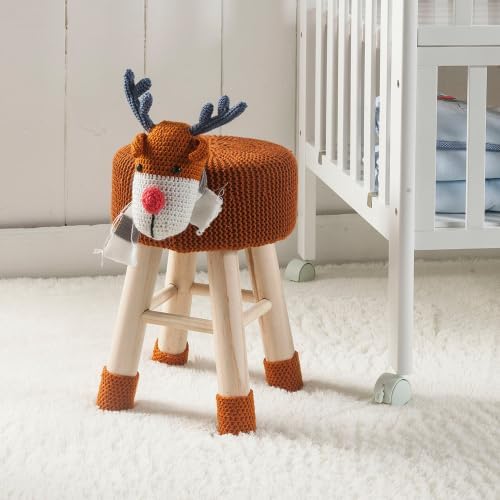 Animal Ottoman Stool, Cute Reindeer Shaped Upholstered Seat with Solid Pine Legs, Lightweight Portable Toddler Footrest Decor Stool for Nursery Playroom Bedroom