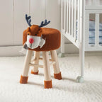 Animal Ottoman Stool, Cute Reindeer Shaped Upholstered Seat with Solid Pine Legs, Lightweight Portable Toddler Footrest Decor Stool for Nursery Playroom Bedroom