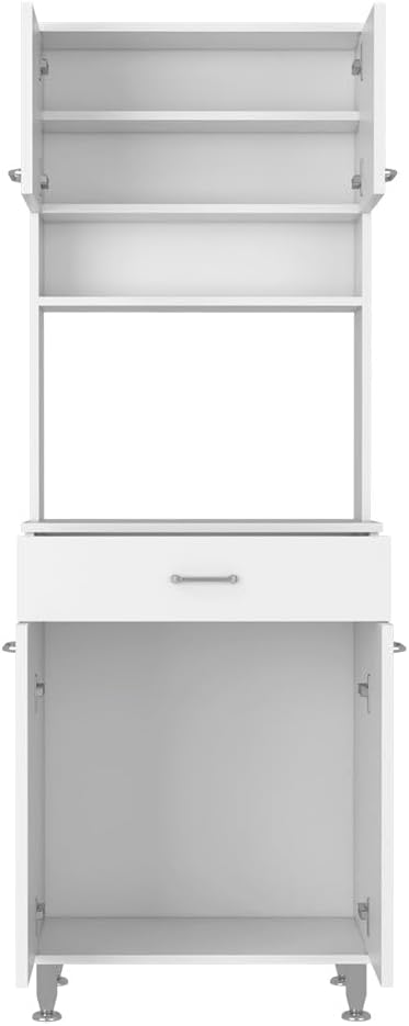 67" Kitchen Pantry Storage Cabinet with Open Shelves & Microwave Stand,Modern Hutch Cabinet Cupboard Credenza with 4 Doors and 1 Drawer for Kitchen, Living Room, White