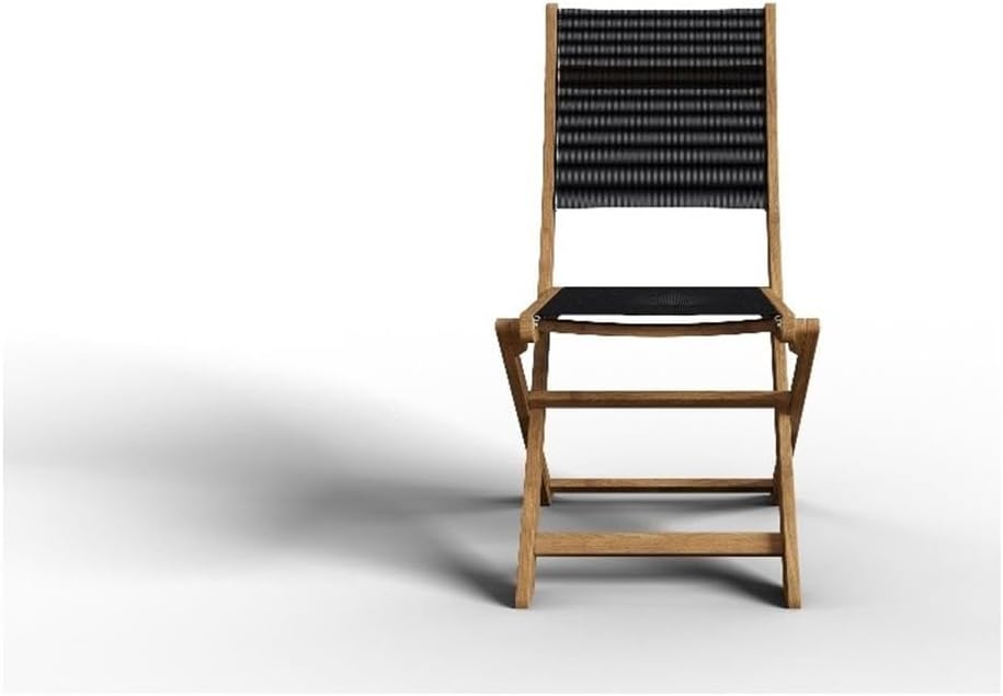 Pemberly Row Contemporary Teak Outdoor Folding Chair, Solid Grade A Teak Wood, Black Finish, Hand-Sanded, Dura Sling Seat, Compact Design, Ideal for Patio, Small Spaces, Extra Seating, Portable