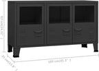Industrial Metal and Glass Sideboard with Fixed Shelves, Modern Storage Cabinet for Dining Room Living Area, Black Rectangular Design, Durable Construction, Matte Finish,