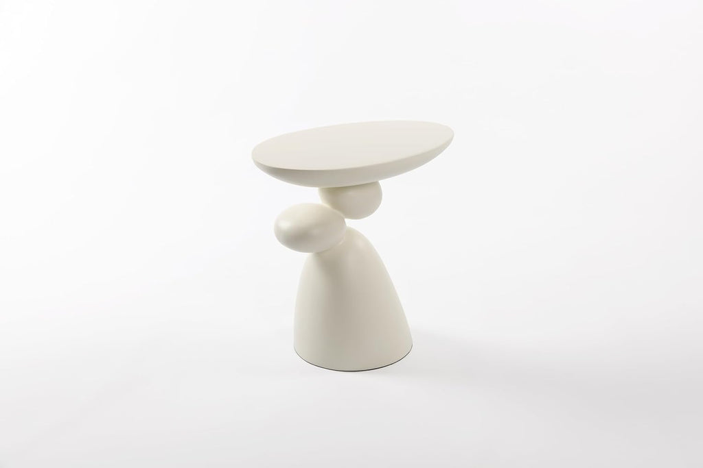 Lucky Stone End Table, Fiberglass Side Table, Modern Minimalist Corner Table, Coffee Table with Decoration, Home Decor for Living Room, Bedroom, Guestroom (Milk White)