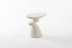 Modern Coffee End Table with Lucky Stone Design, Minimalist Fiberglass Small Side Table, Unique Pedestal Corner Sofa Tables, Home Decor for Living Room Bedroom Office, Milk White