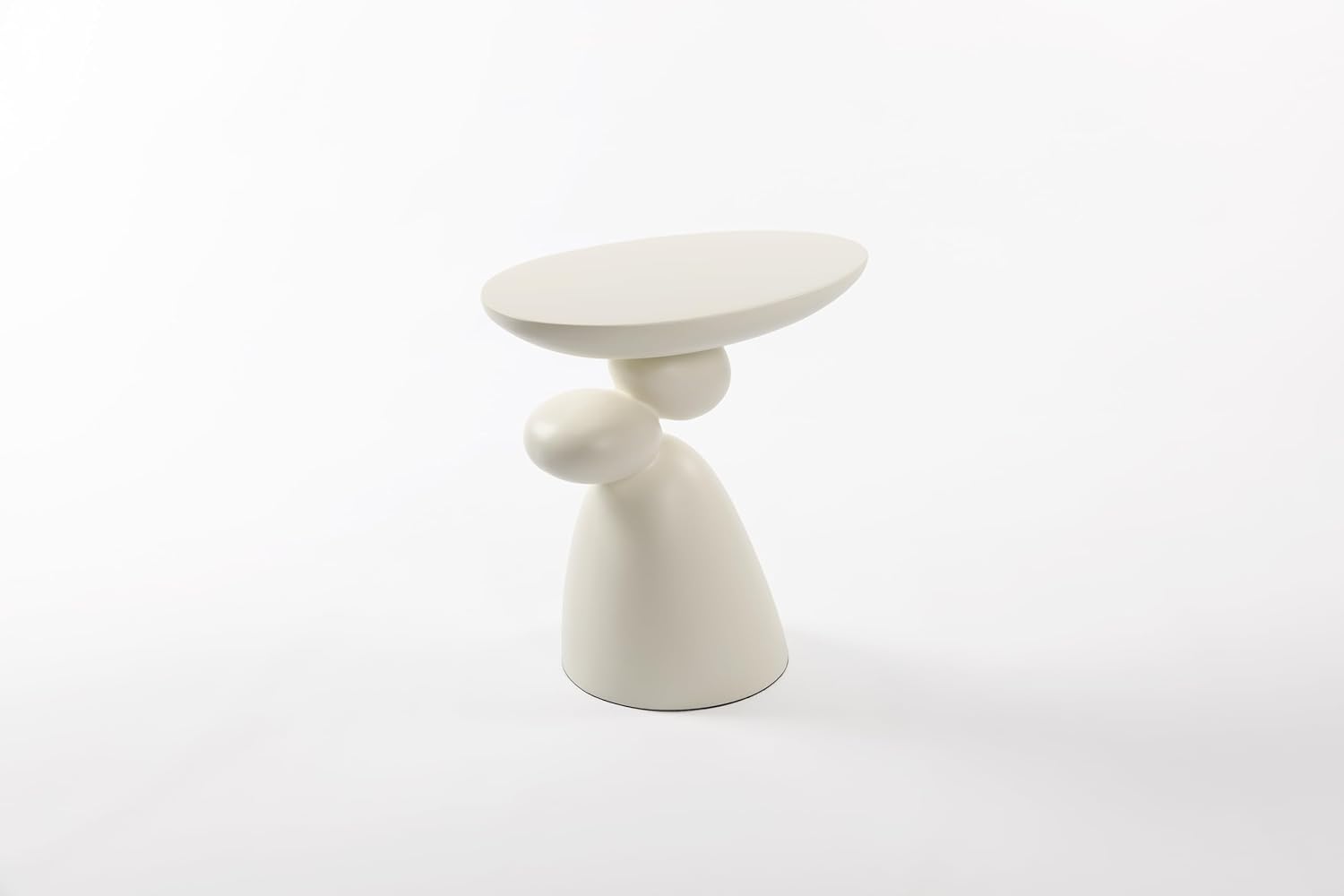 Modern Coffee End Table with Lucky Stone Design, Minimalist Fiberglass Small Side Table, Unique Pedestal Corner Sofa Tables, Home Decor for Living Room Bedroom Office, Milk White