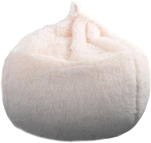 Fluffy Stuffed Animal Storage Bean Bag Chair Cover (No Filler), Faux Fur Comfy Bean Bag Cover for Organizing Plush Toys or Textile, for Adults Teens Kids Girls, Beige