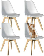 YLGJ&TIDY Modern Dining Chairs Set of 4 PU Leather Upholstered Chairs with Wooden Legs Mid Century Soft Padded Kitchen Chairs for Living Room Bedroom Dining Room Patio (White, Pack of 4)