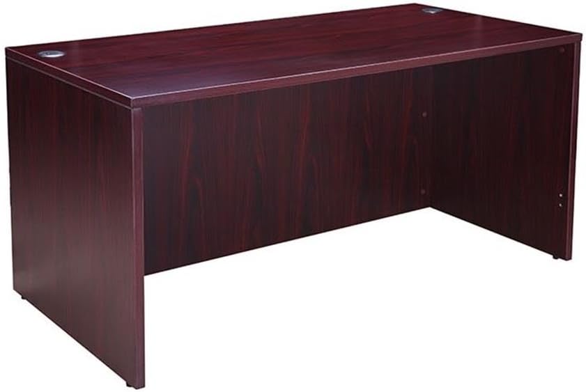 Boss Office Products Holland 71" Executive Desk and Credenza with Dual File Storage Pedestal and Hutch, Mahogany