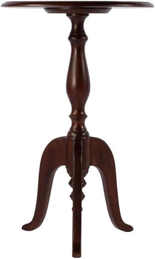 Beaumont Lane Traditional Round Wood Pedestal Side Table, 18" W x 28.5" H, Solid Mango Construction, Medium Brown Finish, Cabriole Legs, Turned Base, Living Room, Bedroom, or Office Accent Table