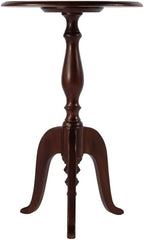 Beaumont Lane Traditional Round Wood Pedestal Side Table, 18" W x 28.5" H, Solid Mango Construction, Medium Brown Finish, Cabriole Legs, Turned Base, Living Room, Bedroom, or Office Accent Table
