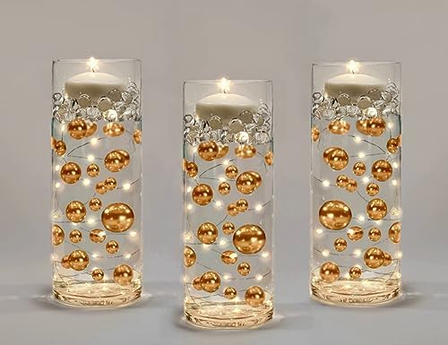 300 Floating Gold Pearls- Large Sizes- Fills 4 Gallons for Your Vases