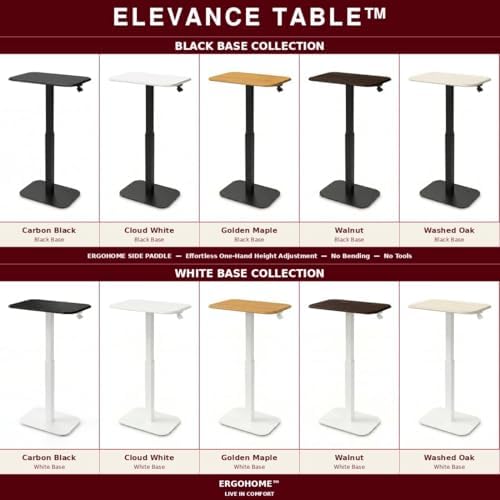 Elevance Height Adjustable Side Table, Black Base, Walnut Top | Sofa Laptop Table for Couch & Bed | Small C-Shape End Table for Home or Office