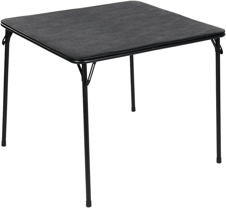 34 Inch Folding Table Foldable Portable Table, Square Folding Card Table for Poker Games, Camping, Picnic, Metal Construction with PU Soft Padded Tabletop, Space Saving Storage, Black