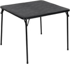 34 Inch Folding Table Foldable Portable Table, Square Folding Card Table for Poker Games, Camping, Picnic, Metal Construction with PU Soft Padded Tabletop, Space Saving Storage, Black