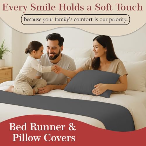 100% Egyptian Cotton Bed Runner Grey Solid Queen Size (88x20) 1 Piece Decorative Bed Scarf for Bedroom Hotel Wedding Room