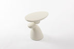 Modern Coffee End Table with Lucky Stone Design, Minimalist Fiberglass Small Side Table, Unique Pedestal Corner Sofa Tables, Home Decor for Living Room Bedroom Office, Milk White