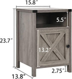Catrimown Farmhouse End Table, Nightstand Set of 2, Rustic Night Stand with Barn Door and Storage Shelf, Gray End Table, Side Table for Bedroom Living Room, Gray Wash