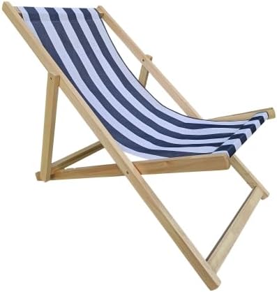 populus Wood Sling Chair Blue Stripe Broad Blue Stripe (Color: Dark Blue) Folding Chaise Lounge Chair