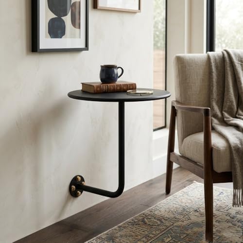 Wall Mounted Bar Table,12-20in Small Round Table, Modern Round Wall Desk, Floating Desk, Floating Side Table,Iron Floating Coffee Table for Small Spaces Bar/Bistro/Kitchen/Office(Red,19.7 in)