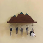 Wooden Mountain Key Holder with Shelf, Rustic Wall Mounted Key Rack, Decorative Entryway Organizer with 5 Hooks, Natural Wood Home Decor for Entryway Bedroom Kitchen