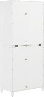 HomeStock Pantry Storage Cabinet with Glass Door - White Wood Kitchen Hutch & Shelves - 30" W x 15.75" D x 70.63" H