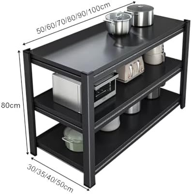 Multifunctional Microwave Stand Kitchen Counter Shelf Heavy Duty Metal Shelving Unit Pot Storage Rack Tableware Organizer (Black 100x40x80cm)